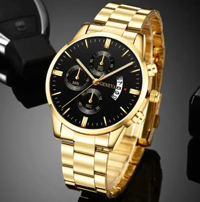 Fashion Men Gold Stainless Steel Watch